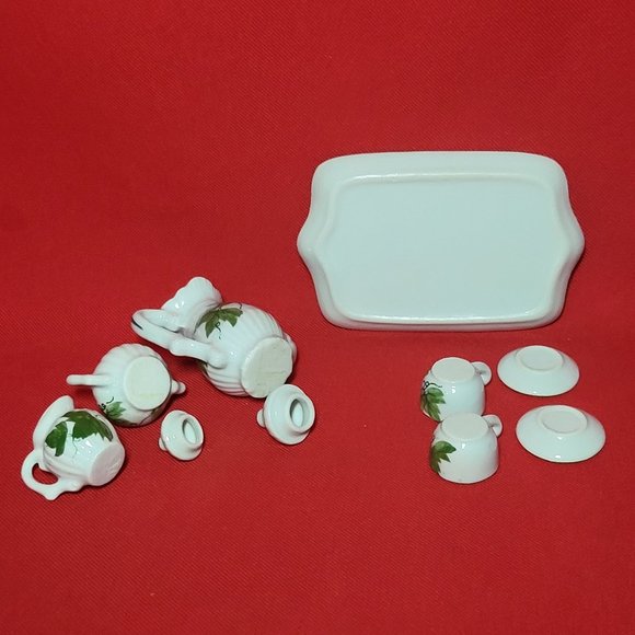 VTG Miniature Teapot Set Ivy Green Leaves 10 Pc - Picture 5 of 15